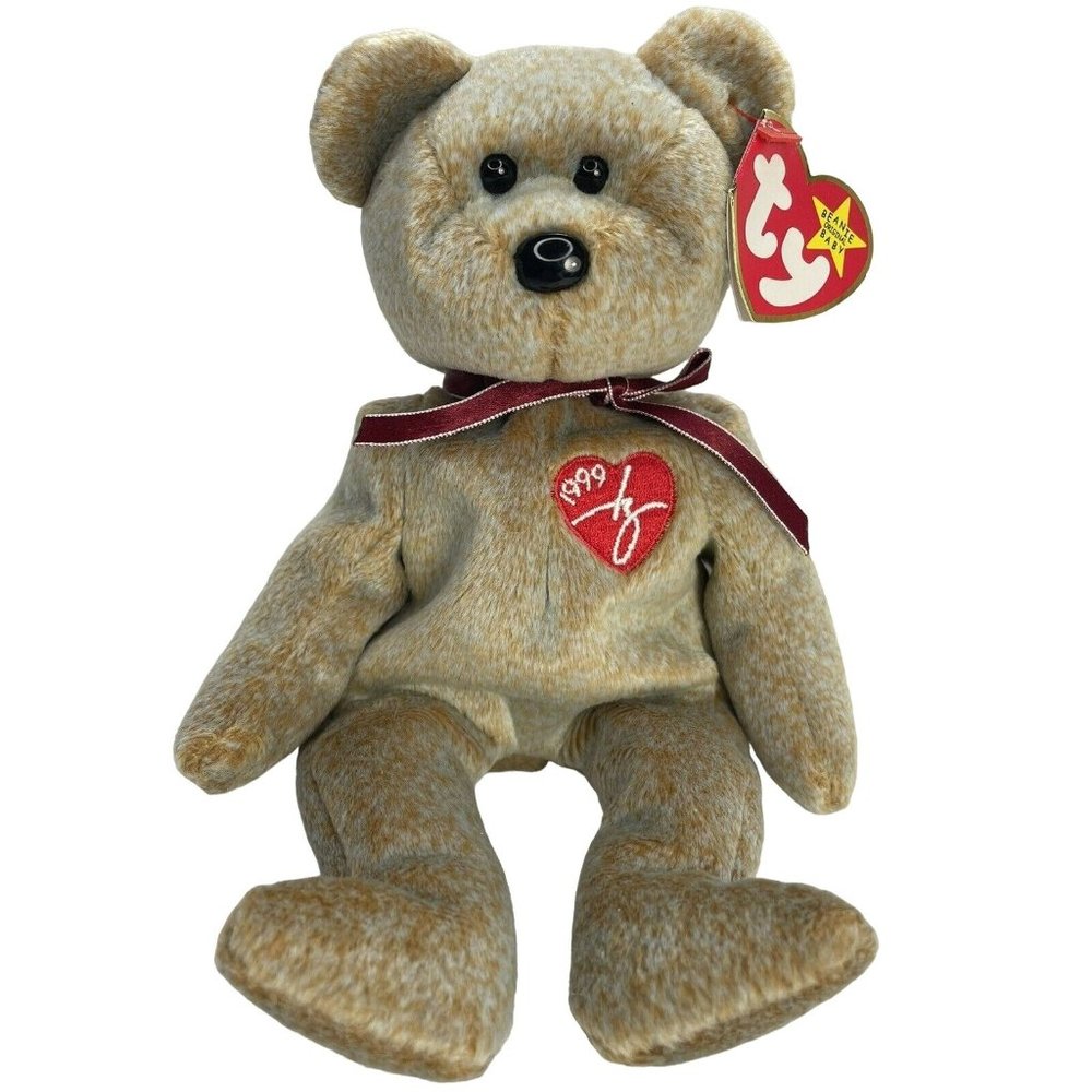 Ty 1999 Signature Bear Beanie Baby With Tag Vintage 9” Plush Bear With Heart Tag